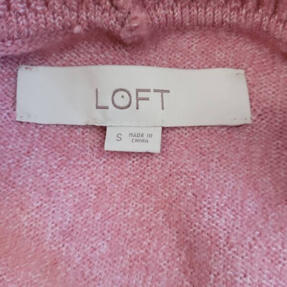 LOFT Pink Knit Cardigan Small Open Front Layered Cozy Cottagecore Grannycore - Picture 6 of 8